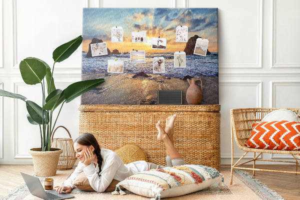 Cork display board Sunset on the beach