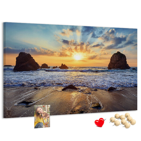 Cork display board Sunset on the beach