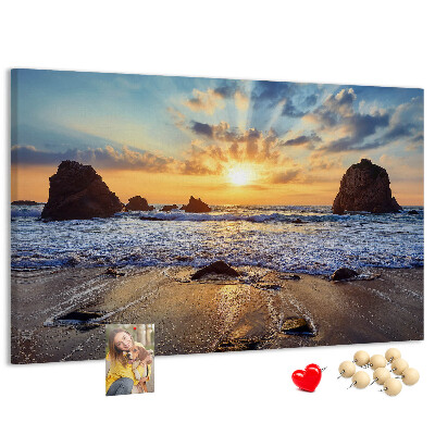 Cork display board Sunset on the beach