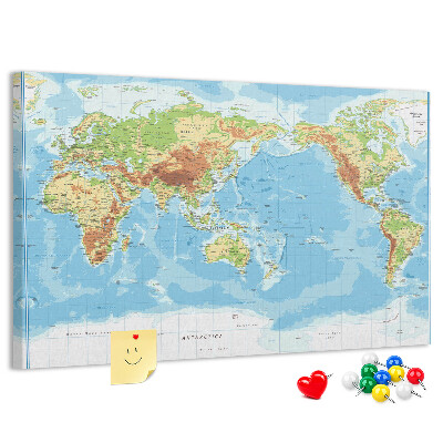 Cork memo board Physical world map