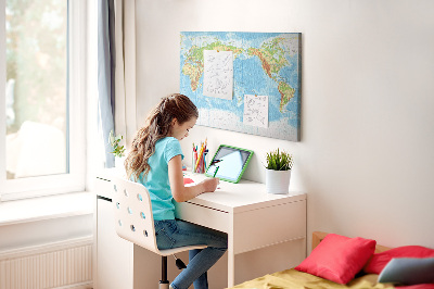 Cork memo board Physical world map