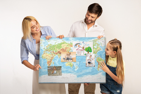 Cork memo board Physical world map