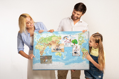 Cork memo board Physical world map