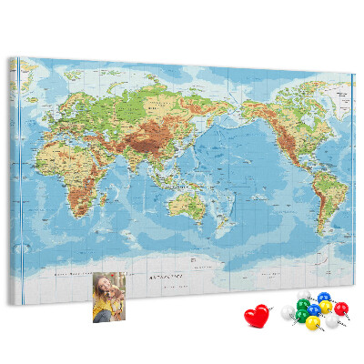 Cork memo board Physical world map