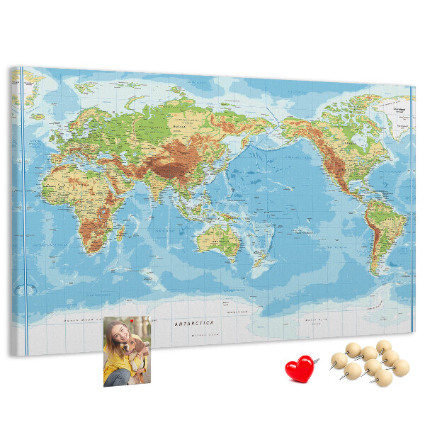 Cork memo board Physical world map