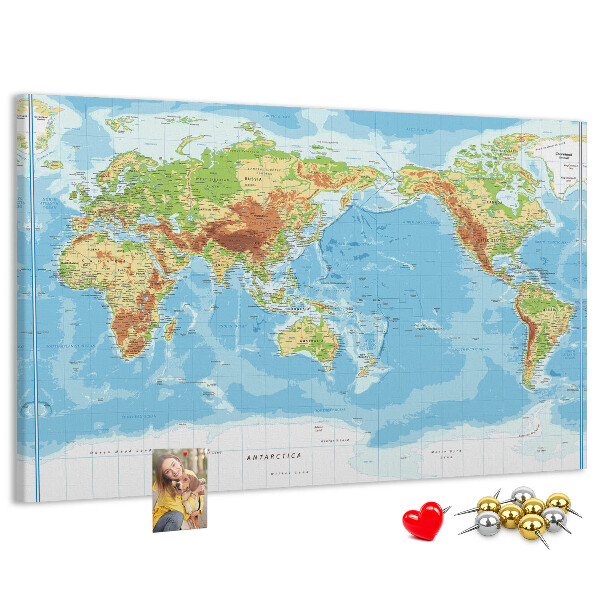 Cork memo board Physical world map