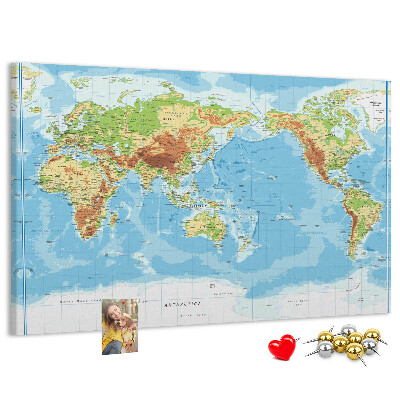 Cork memo board Physical world map