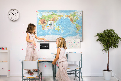 Cork memo board Physical world map