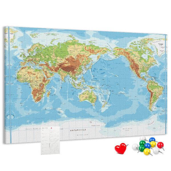 Cork memo board Physical world map