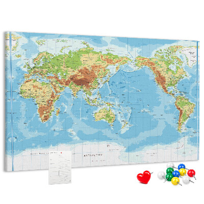 Cork memo board Physical world map