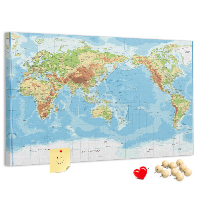 Cork memo board Physical world map