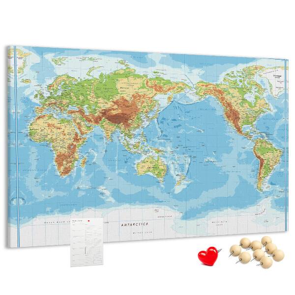 Cork memo board Physical world map