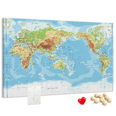 Cork memo board Physical world map