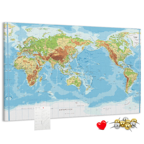 Cork memo board Physical world map