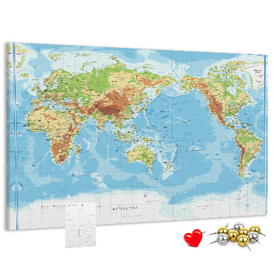 Cork memo board Physical world map