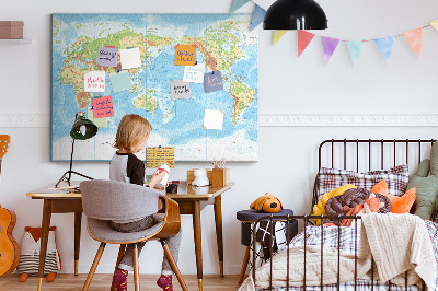 Cork memo board Physical world map