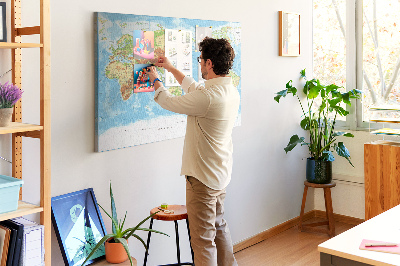 Cork memo board Physical world map