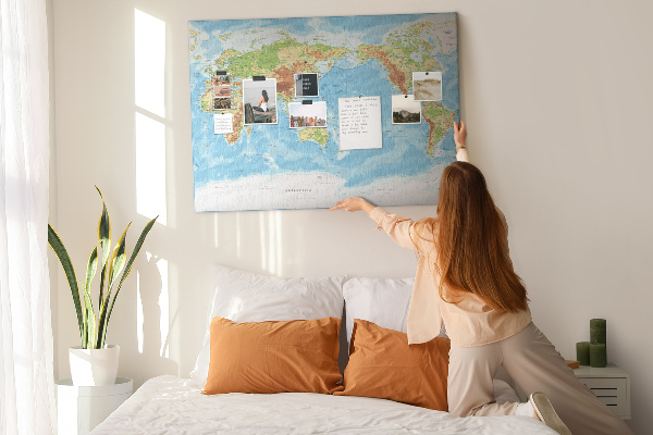 Cork memo board Physical world map