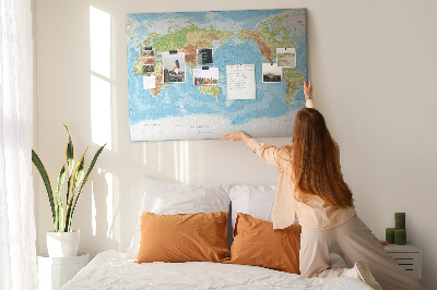 Cork memo board Physical world map