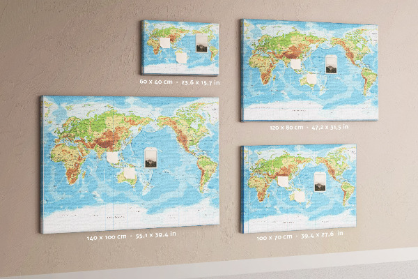 Cork memo board Physical world map