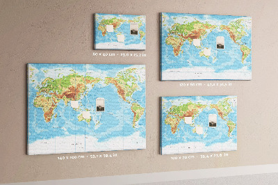 Cork memo board Physical world map
