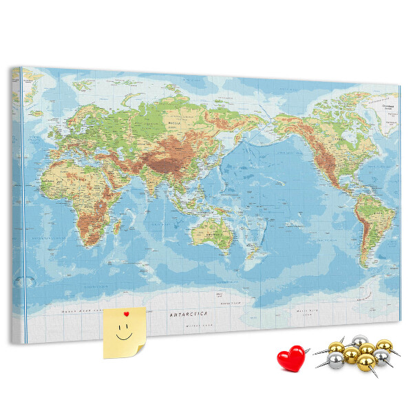 Cork memo board Physical world map