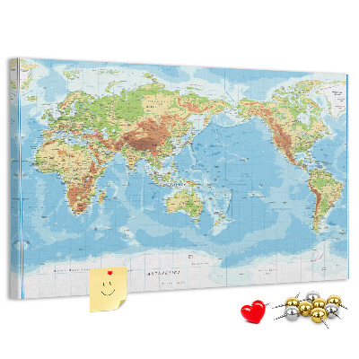 Cork memo board Physical world map