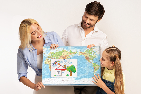 Cork memo board Physical world map