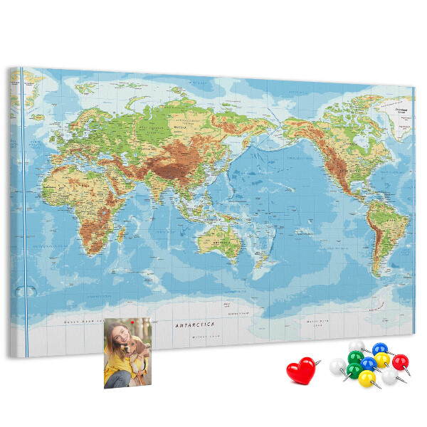 Cork memo board Physical world map