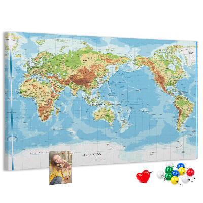 Cork memo board Physical world map