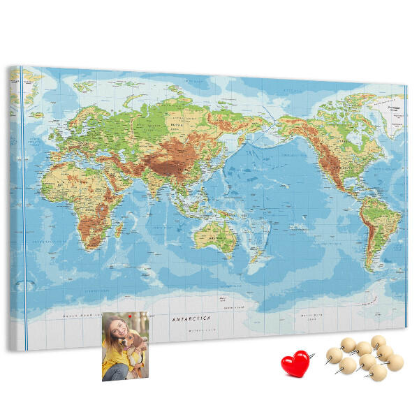 Cork memo board Physical world map