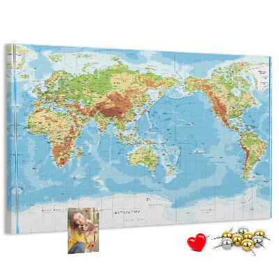 Cork memo board Physical world map