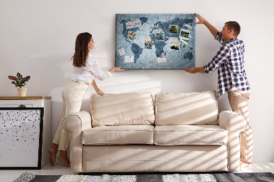Cork memo board Painted world map