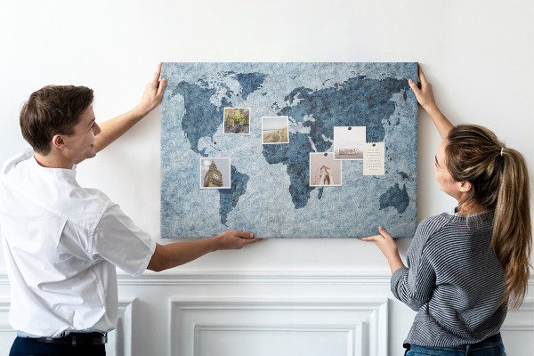 Cork memo board Painted world map
