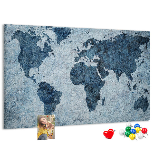 Cork memo board Painted world map