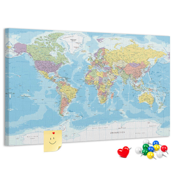 Cork memo board Political world map
