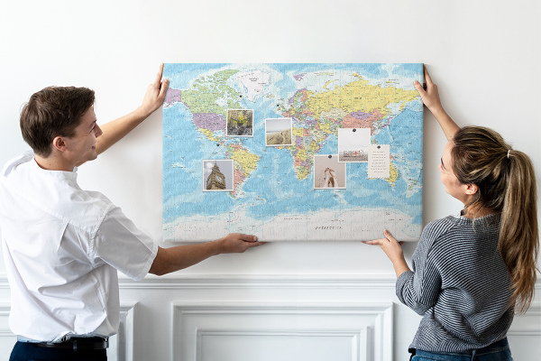 Cork memo board Political world map