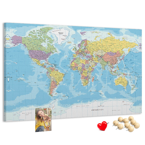 Cork memo board Political world map