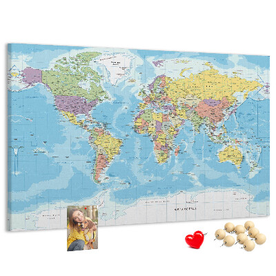 Cork memo board Political world map