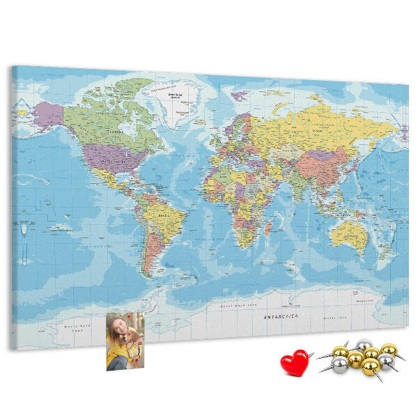 Cork memo board Political world map