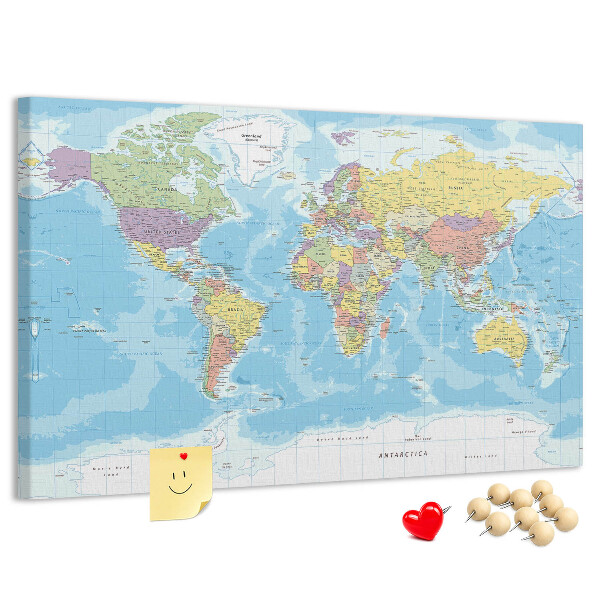 Cork memo board Political world map