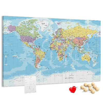 Cork memo board Political world map