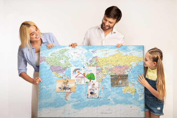 Cork memo board Political world map