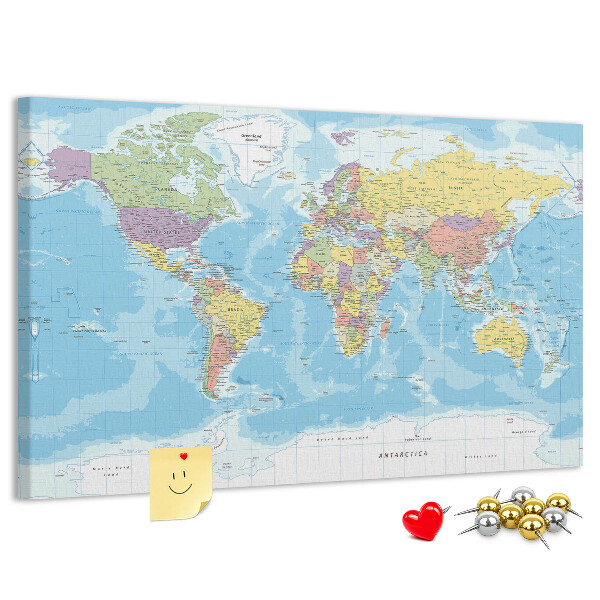 Cork memo board Political world map