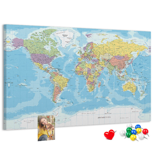 Cork memo board Political world map