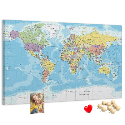 Cork memo board Political world map