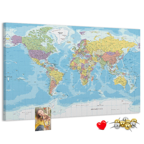 Cork memo board Political world map