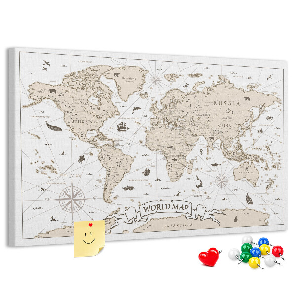 Cork display board Vintage world map