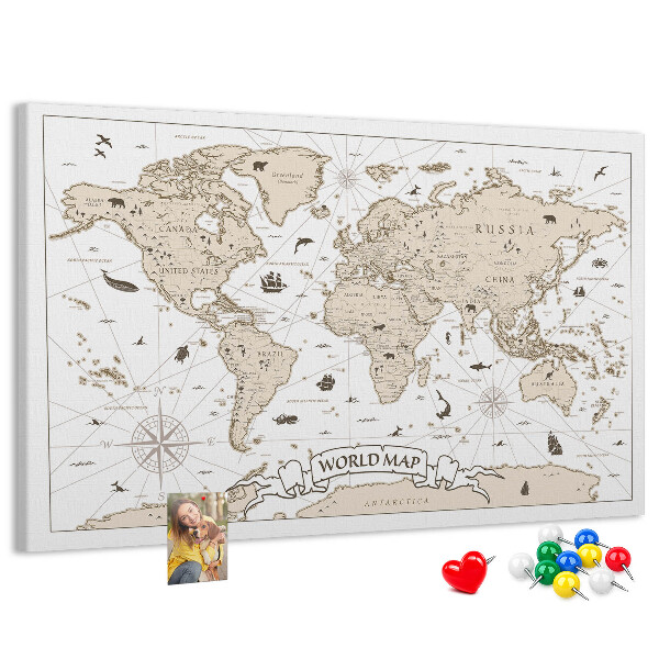 Cork display board Vintage world map