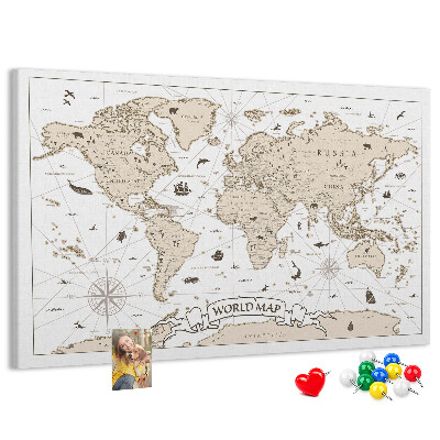 Cork display board Vintage world map